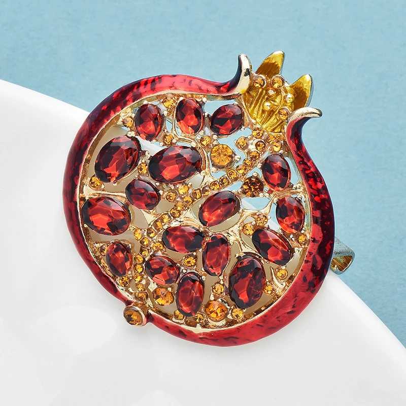 Wulibaby Red Crystal Pomegranate Plant Brooch Pins For Women Summer Jewelry Gift Bag Suit Accessory J251115