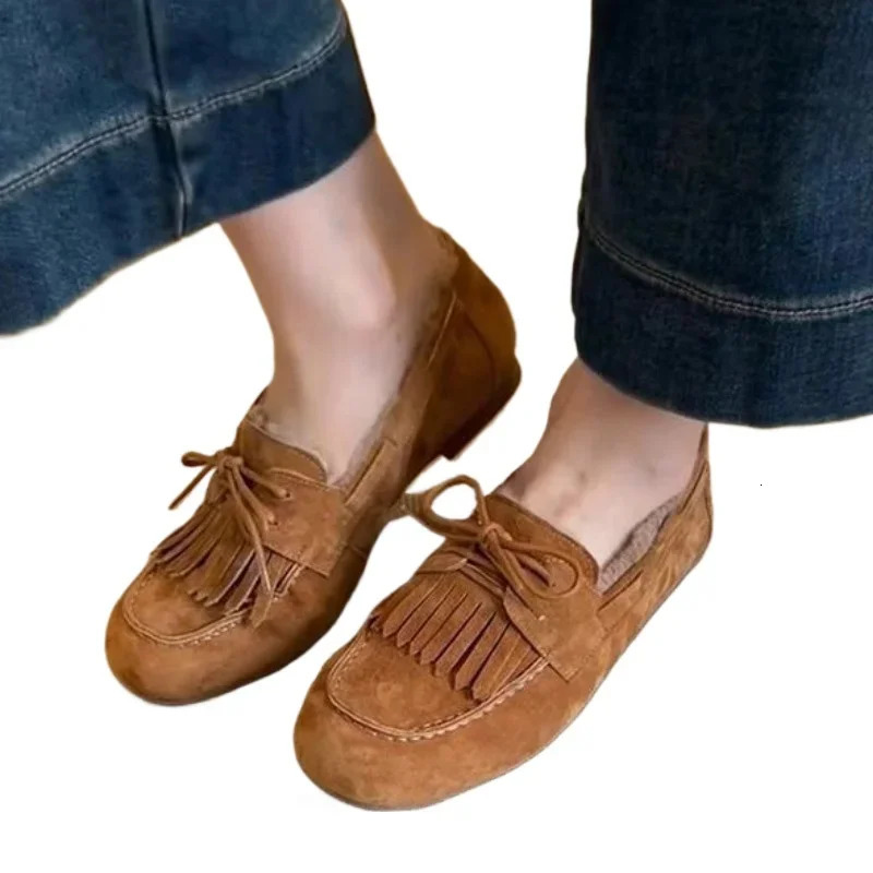 Shoes for Women Warm Womens Flats Daily Casual Flats Women Bow Tie Fringe Round Toe Soft Bottom Shoes Ladies 251023