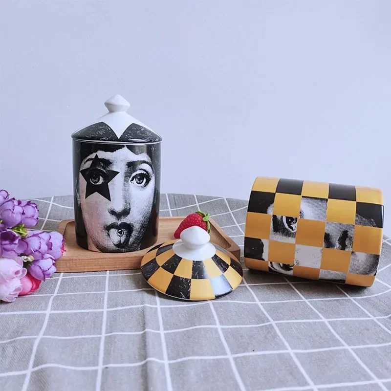 Creative Milan style Storage Tank with Lid Human Face Vintage Candle Holder Makeup Bpen Jar Ceramic Diy Desk Decoration Y251025