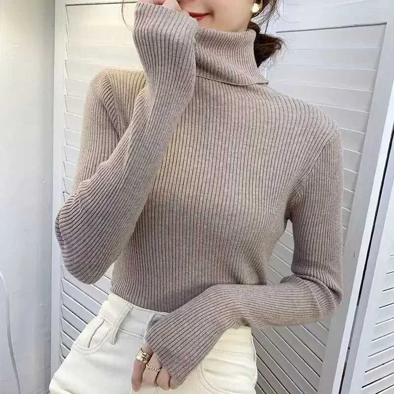 2025 Autumn Winter Sweater Women Knitted Ribbed Pullover Long Sleeve Turtleneck Slim Jumper Soft Warm Pull Femme SweaterT251025