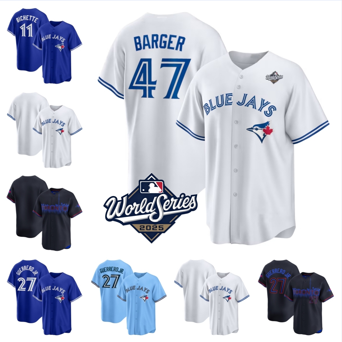 MLB Toronto Blue''Jays''Baseball Jersey 2025 World Series Custom 27 Vladimir Guerrero Jr. 4 George Springer 11 Bo Bichette 30 Alejandro Kirk Kevin Gausman