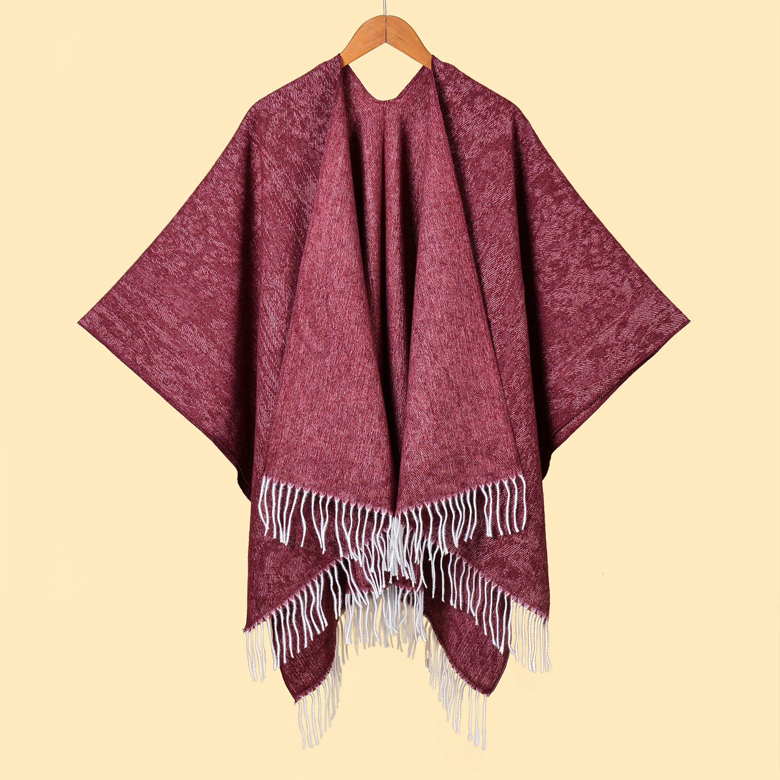 New Womens Solid Color Tassel Thickened Warm Split Shawl Simple Versatile Elegant Warm Outerwear