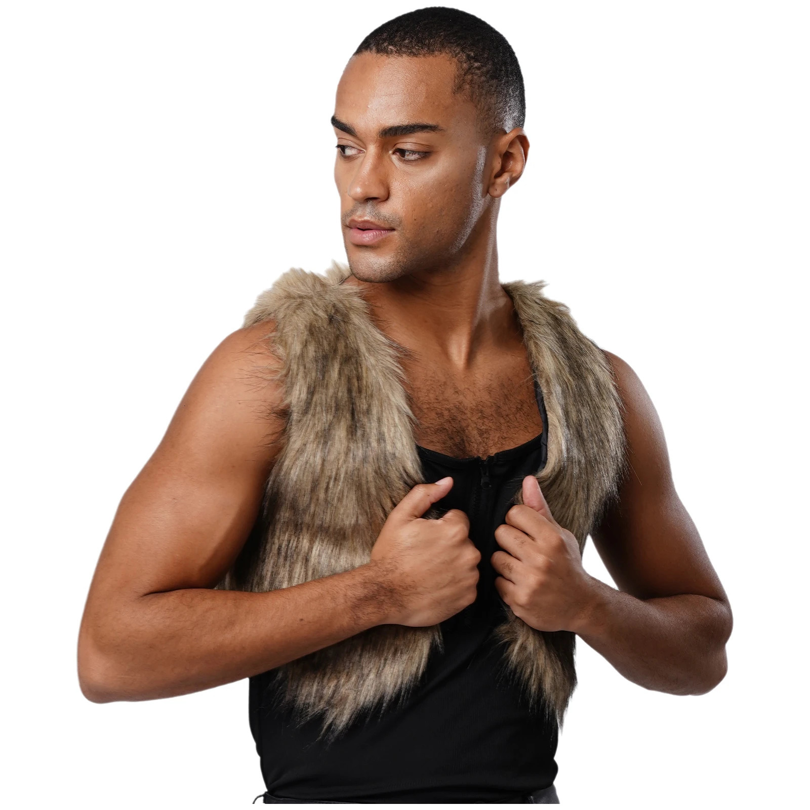 Mens Womens Faux Fur Tank Top Waistcoats Open Front Sleeveless Fully Lined Crop Waist Cardigan for Carnivals Party Cosplay Coats 251020