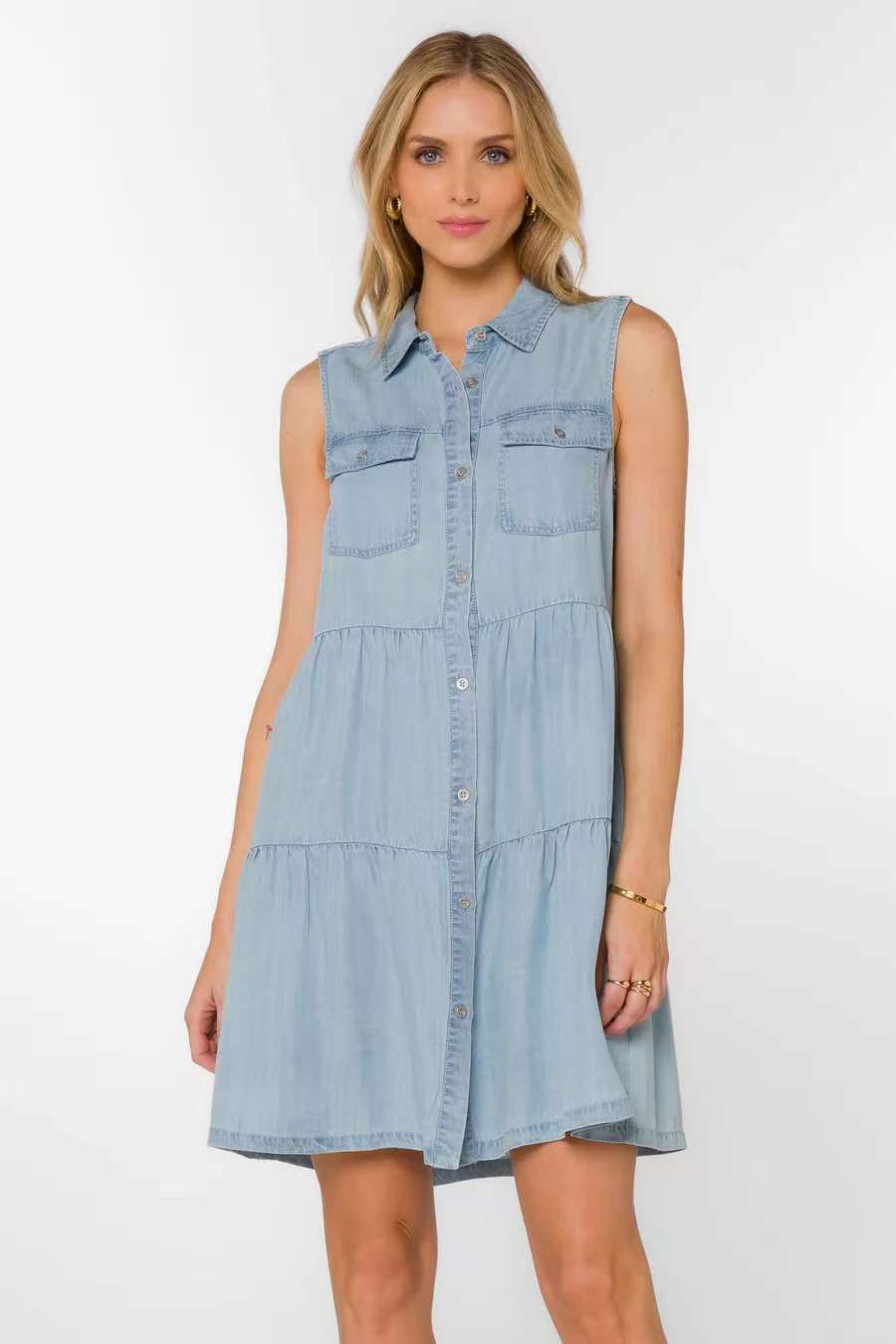 Design a women's sleeveless denim shirt dress - Colette Grayson dress, a must-have for casual and fashionable daily wear