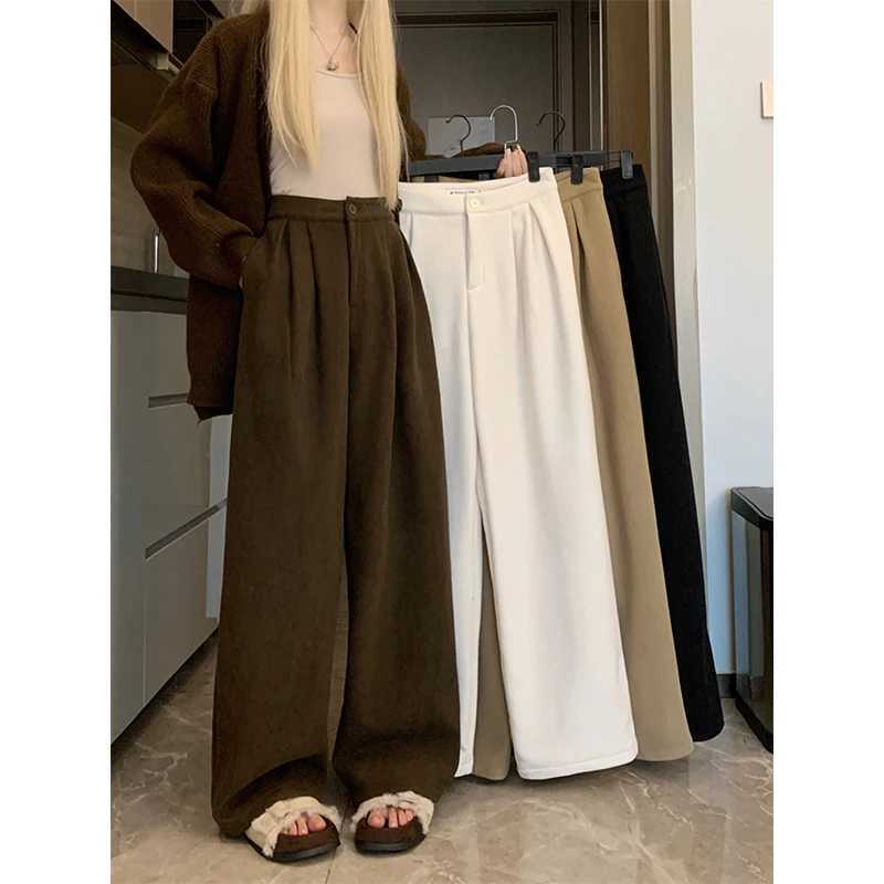 Corduroy Fleece Wide Leg Pants Women Harajuku Streetwear Black Baggy Pants Winter Vintage Korean Thick Casual Straight TrousersT251025