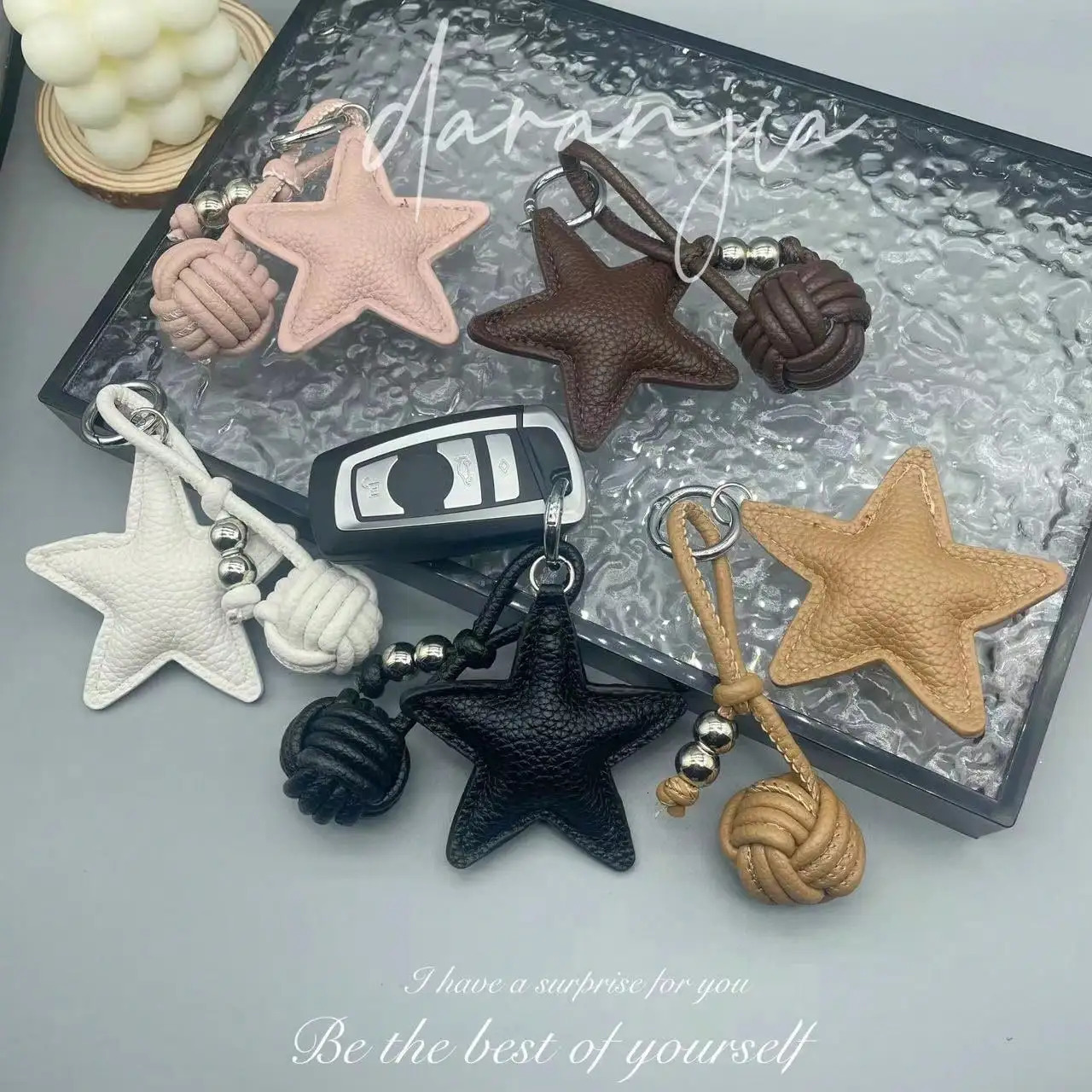 Handmade Star Woven Ball Keychain for Bags Boho DIY Bag Pendant Creative Gift for Women Girls Birthday Party Accessories 251021