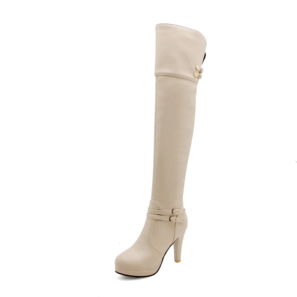 Sgesvier Black High Heels Over The Knee Boots Women Platform Thigh High Boots Autumn Winter Long Boots Shoes Sexy White 251023
