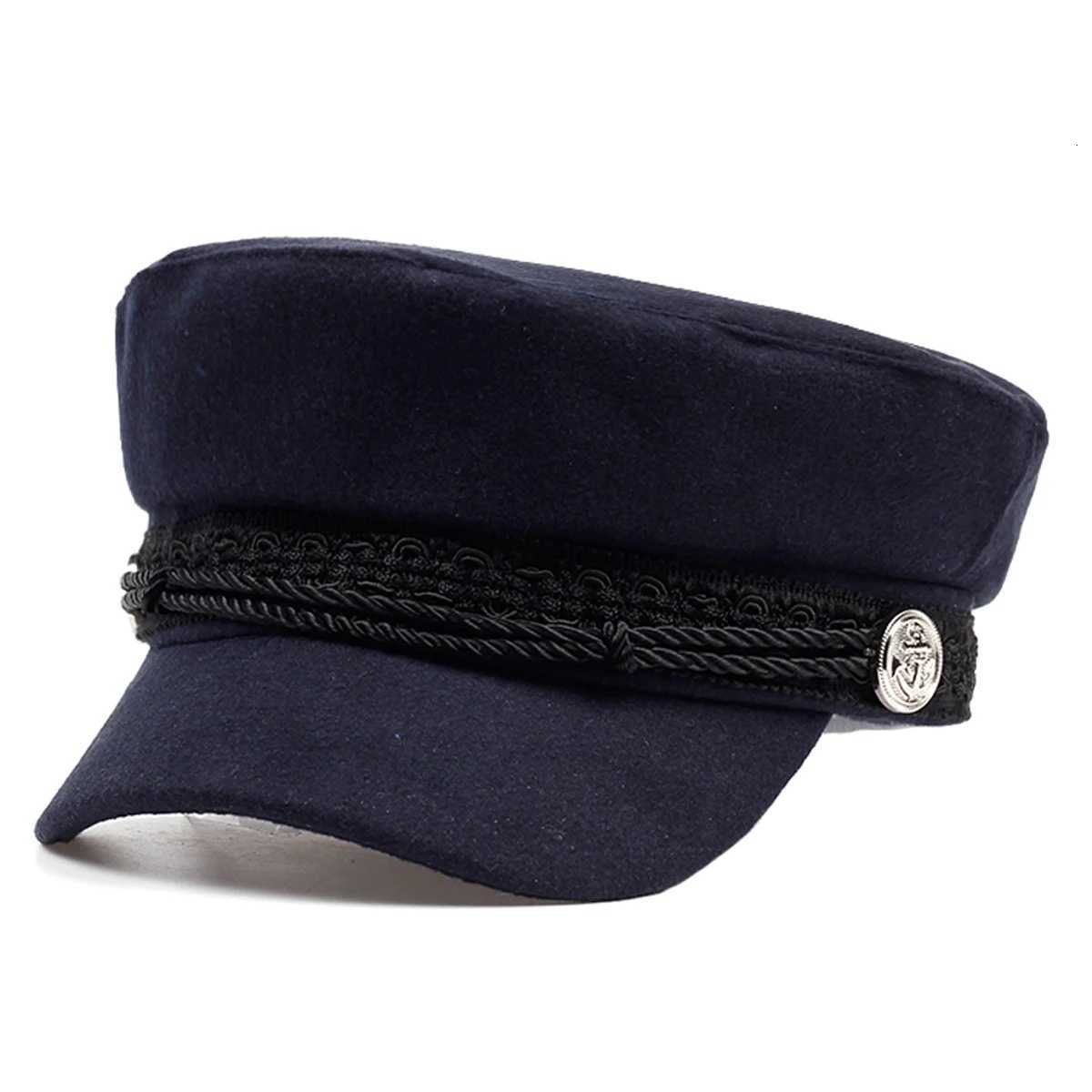 Fashion White Buckle Lace Army C Spring Autumn Sailor Hats Black Ladies Beret Cs Men Flat Top Ctain Military Cs Y251025