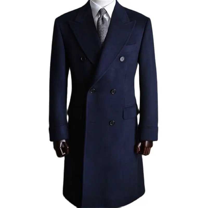 Black Thick Greatcoat Wool Men Suits PWinter Coat Thiceaked Lapel Outfit Custom Made One Piece Long Overcoat High Quality JacketT251025