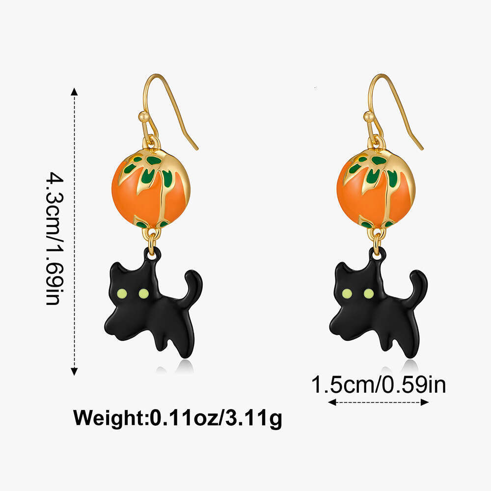 Fashionable Quirky Halloween Pumpkin Pendant Tassel Creative Personality Long Rhinestone Earrings
