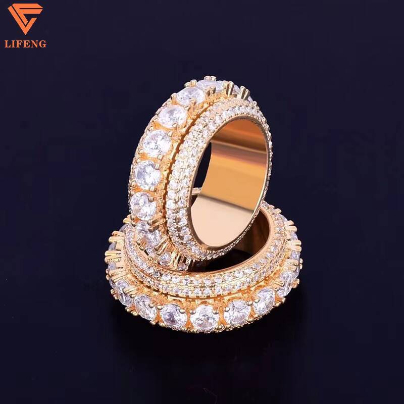 Hip Hop Iced 925 Silver Dazzling Sparkly Eternity Band Ring for Men 3 Rows VVS Moissanite GRA Rapper Pass Diamond Tester Ring