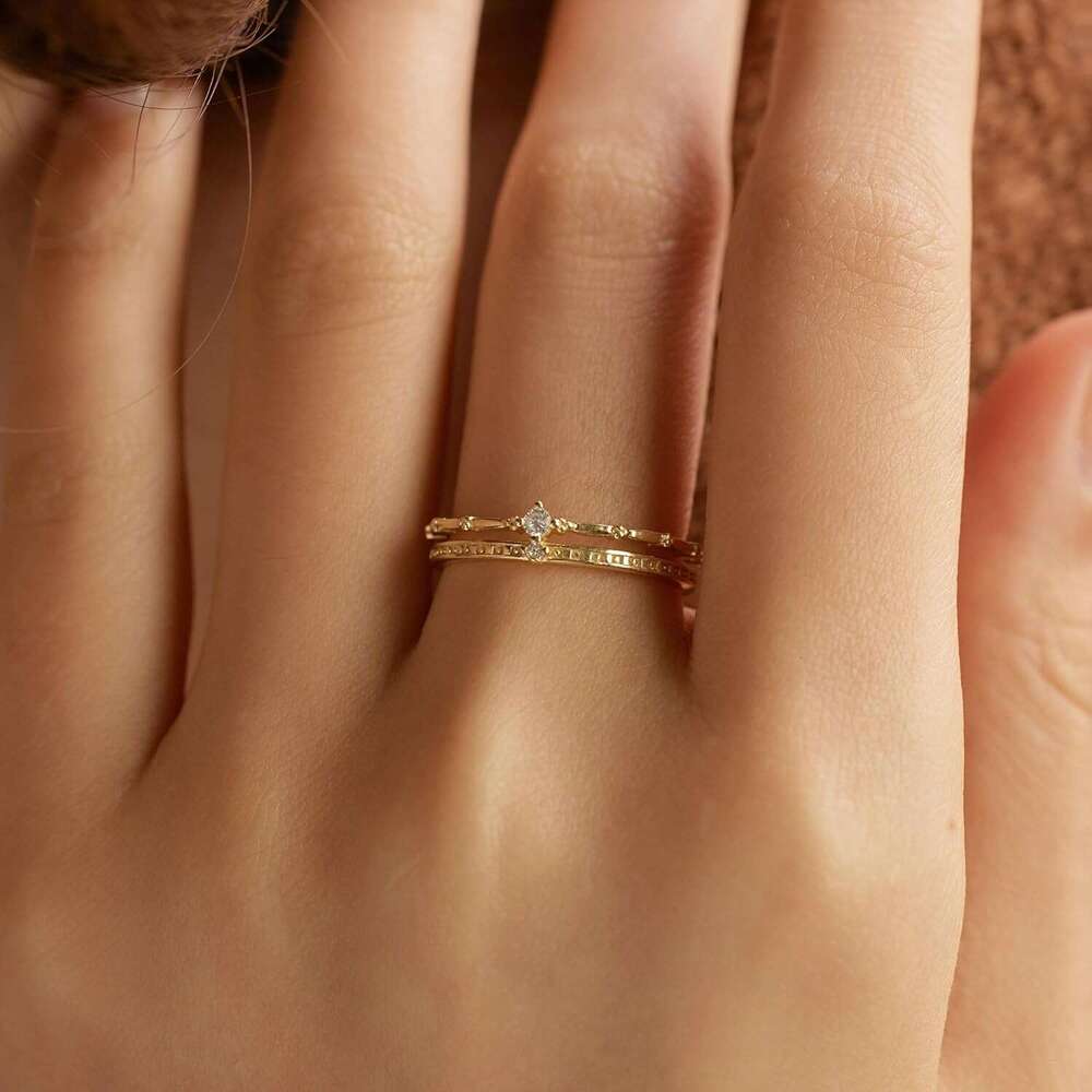 2 Layered Crown Rings for Women Sterling Sier 14K Gold Plated Dainty Stackable Cubic Zirconia Ring Engagement Eternity Wedding Band Jewelry Birthday C