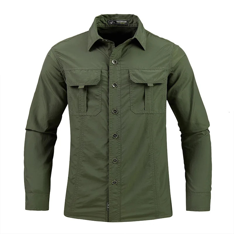 Men Summer Tactical Long Sleeved Shirts US Outdoor Multipocket Army Green Waterproof Summer Camping Fishing Cargo Shirts 251023