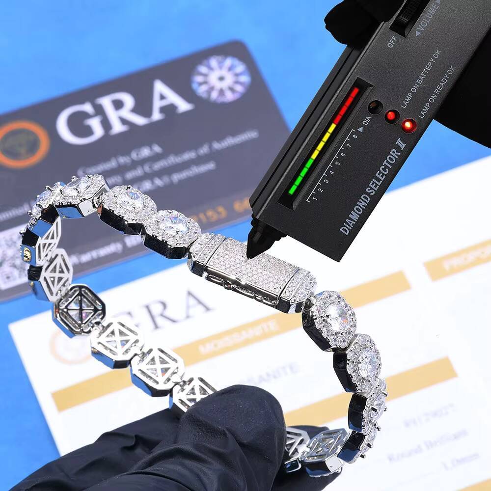 Hip Hop S925 Silver Moissanite Bracelet Cross Border Rock Candy Chain Stylish Classic Trendy Jewelry for Men