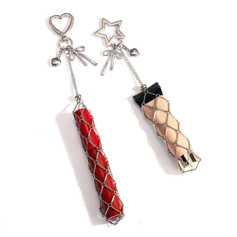 Fashion Simple Metal Stainless Steel Pendant Korean Style Keychain Lipstick Mesh Bag