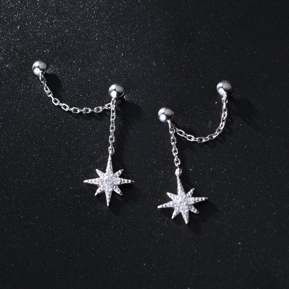 Luxury earrings Gold earrings S925 pure silver zircon compass octagonal star tassel earrings personalized high-end pendant earrings free shipping