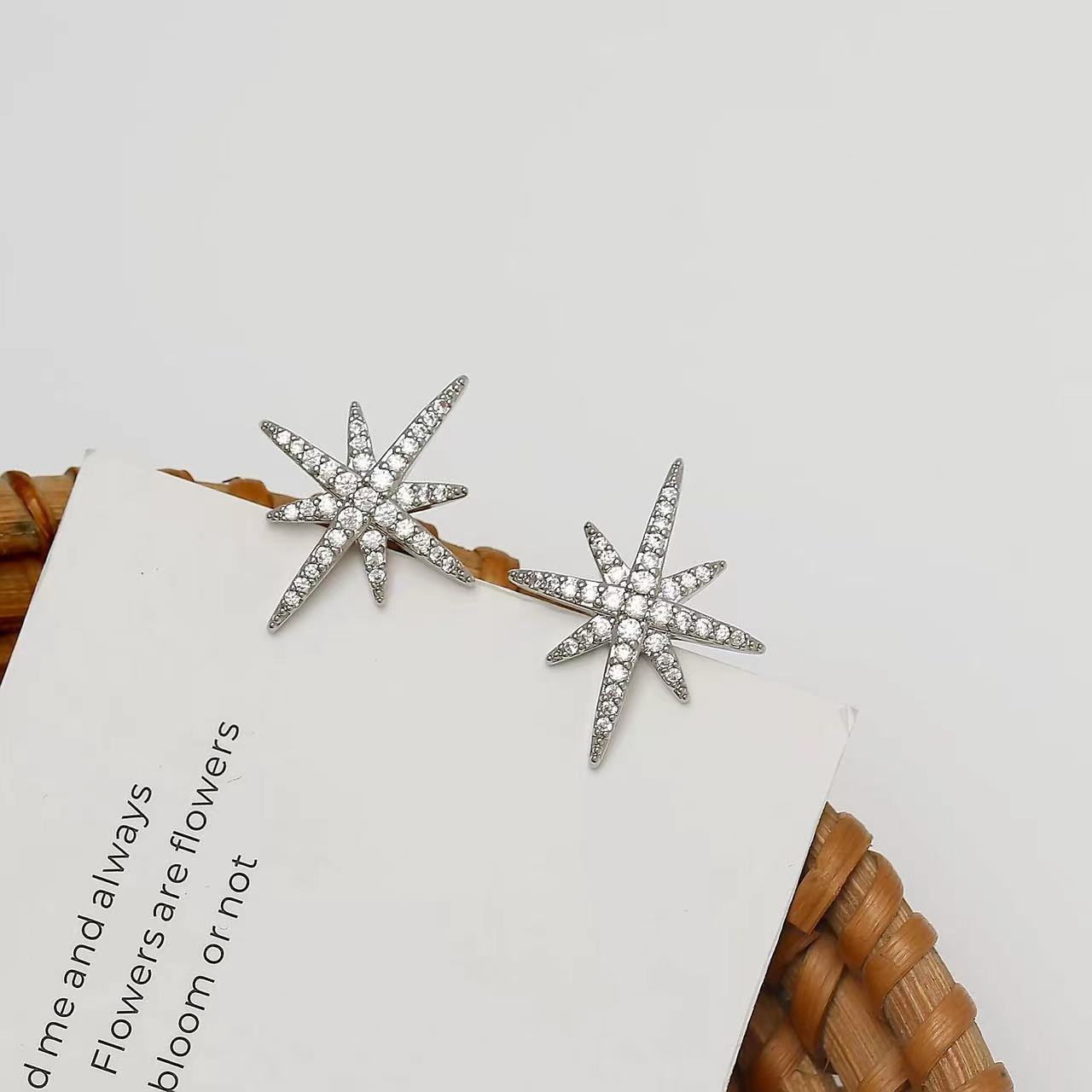 Luxury earrings Simple and Micro inlaid Zircon Asymmetric Octagonal Star Earrings S925 Pure Silver Star Earrings, High Fashion earrings free shipping