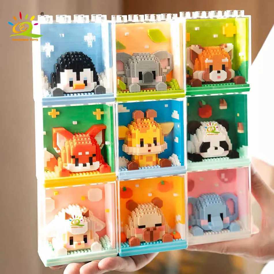 HUIQIBAO Cute animal Micro Panda Model Building Block Kids Mini Pets With Display box City Cartoon Animal Diamond Bricks Toys C251023