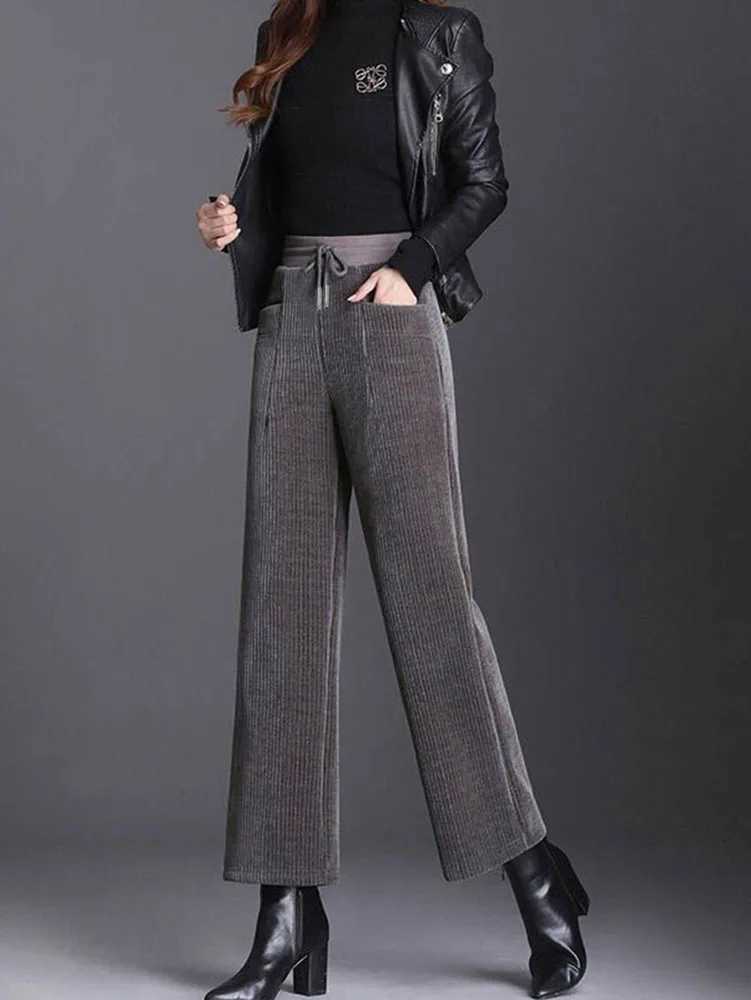 Women Thicken Winter Wide Leg Pants Warm Plus Velvet Corduroy Casual Pantalones Baggy High Waist Oversize5XL Straight SweatpantsT251025
