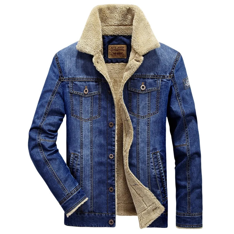 Autumn Winter Mens Padded Jacket Thick Fleece Lapel Coat Multi Pocket Loose Large Size Warm Fur Collar Denim 251017
