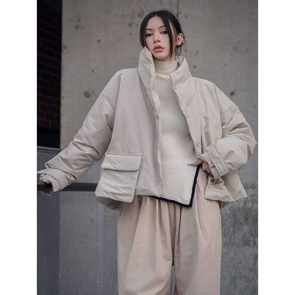 Apricot Big Size Warm Cotton-Padded Coat Long Sleeve Loose Fit Women Parkas Fashion Tide New Autumn Winter 2025