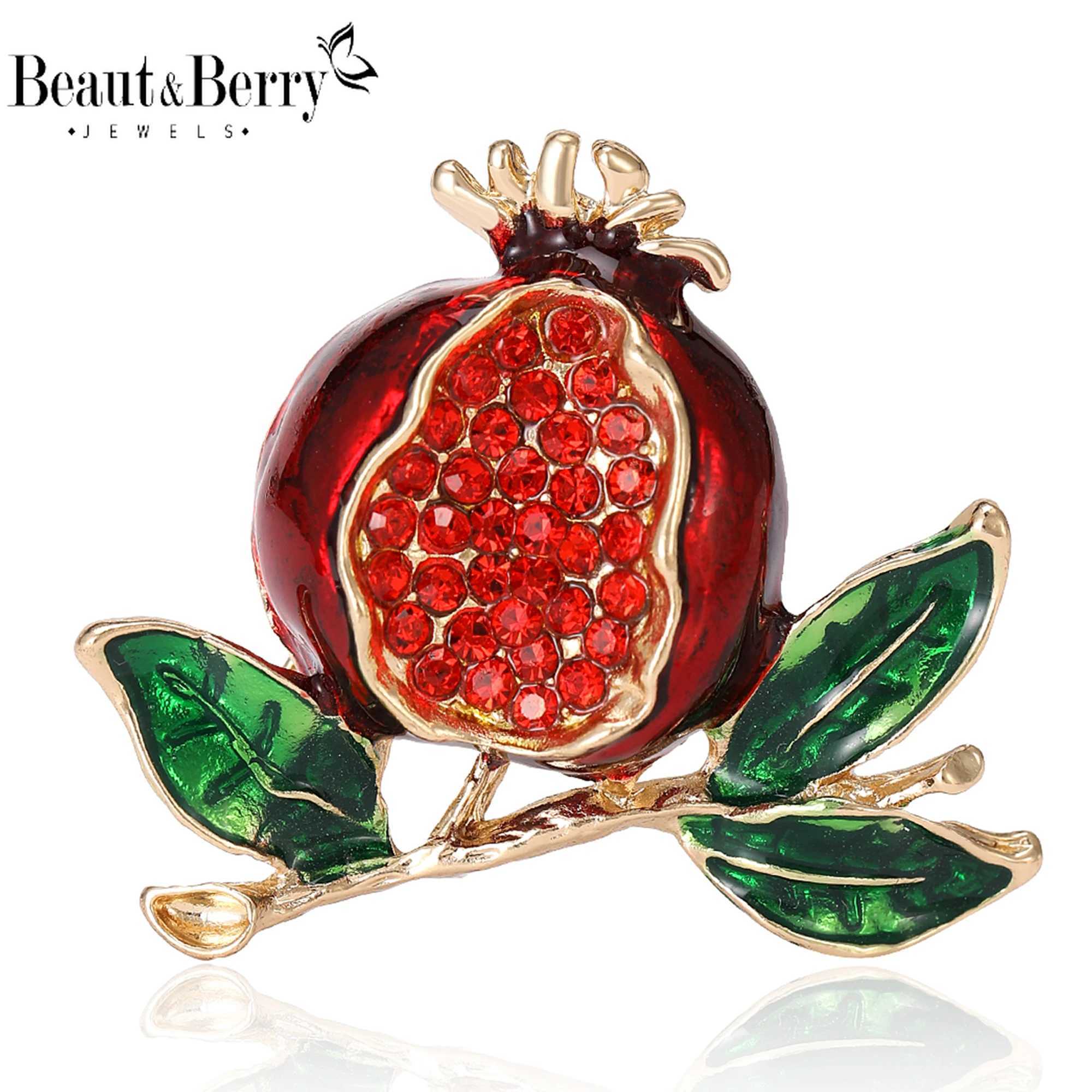BeautBerry Enamel Pomegranate Brooches for Women Unisex 3color Rhinestone fruits Party Casual Brooch Pin Gifts J251115