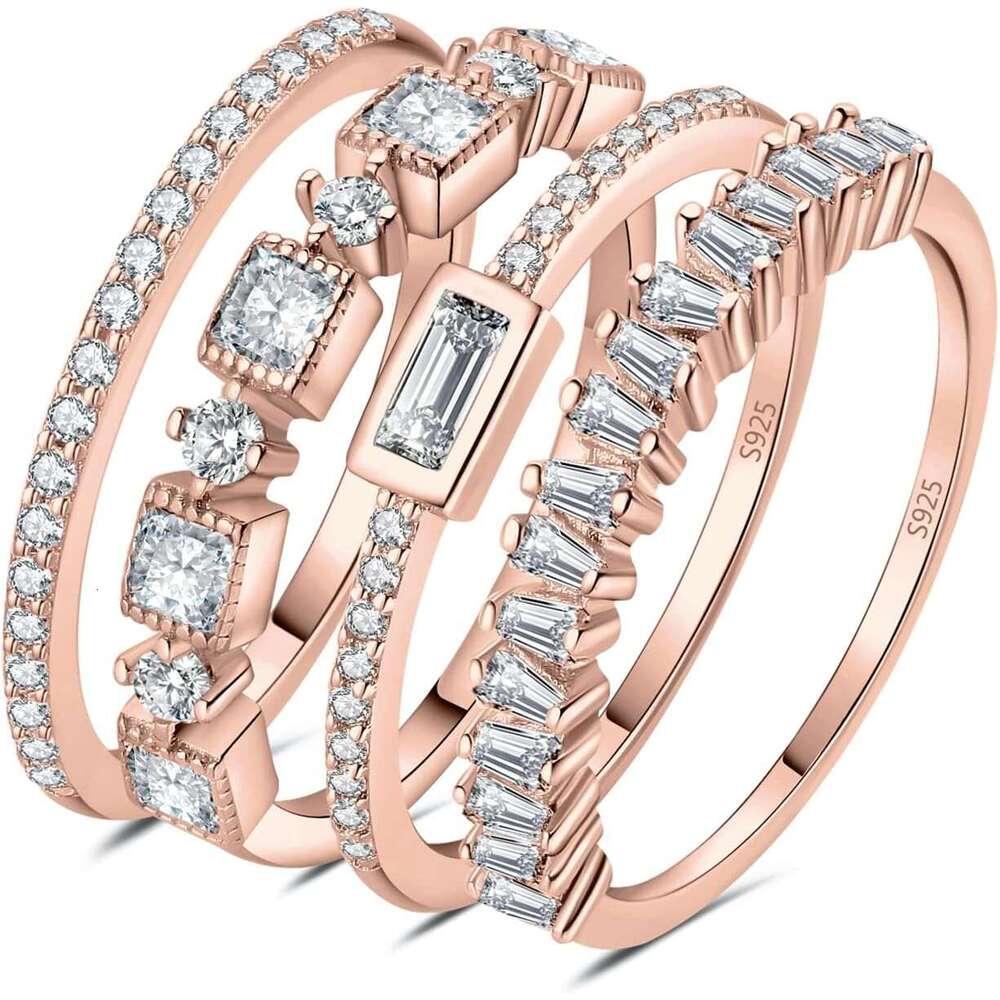 14K Gold Plated Sterling Sier Women, Cubic Zirconia Promise Her, Stackable Wedding Bands Rings for Women Set Size 4-12