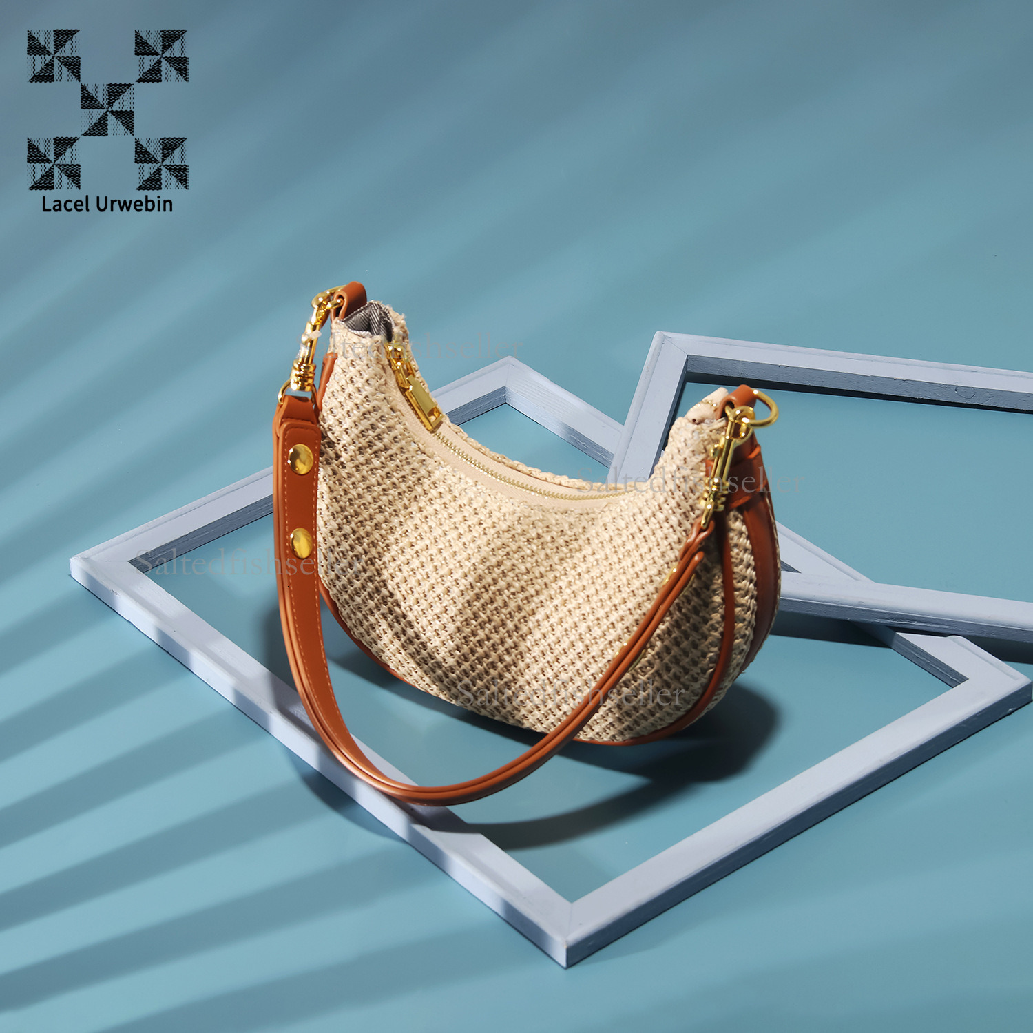 Lacel Urwebin Summer New Straw Woven Moon Bag 2023 Korean Version Versatile Shoulder Underarm Bag for Women Niche Crossbody Bag Free shipping