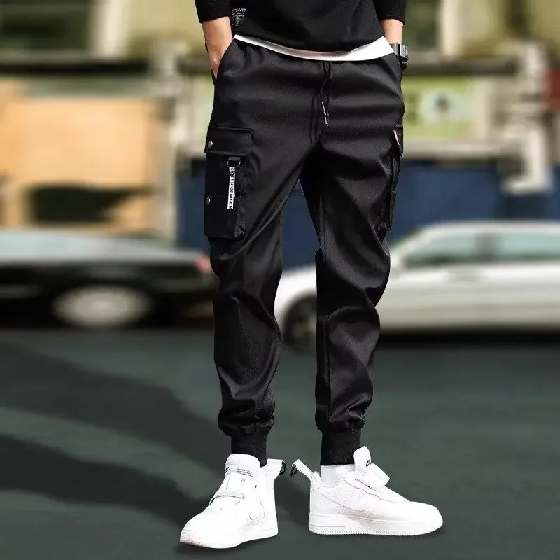 Mens Loose Fit Multi Pocket Joggers for Spring Autumn Men Street Style Waist Drawstring Casual Pants Cargo Pants for Fitness 251024
