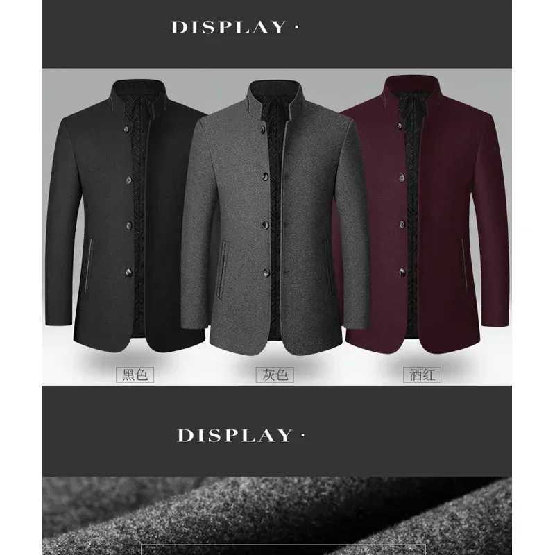 TFETTERS Brand 2025 Winter Coat Mens Chinese Stand Collar Solid Coats for Man Autumn and Winter Business Casual Woolen JacketT251025