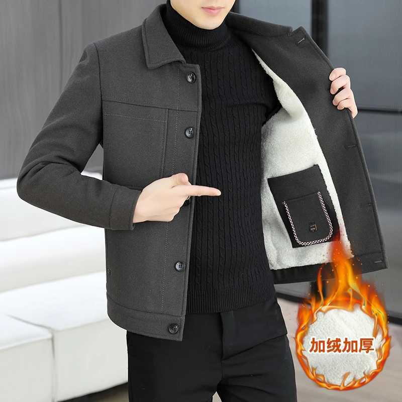 Brand Winter Woolen Jackets Men Thick Warm Lamb Wool Short Trench Coat Solid Color Versatile Casual Business Social OvercoatT251025