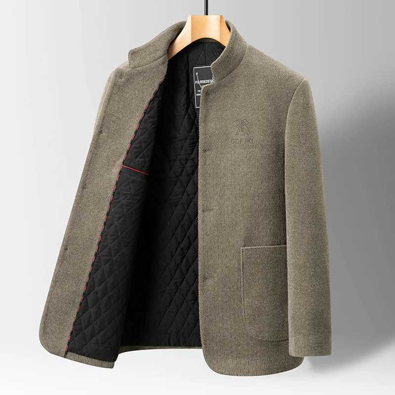 2025 Mens Woolen Stand Collar Mens Jacket Suit Autumn Winter Wool Blend Coats Male Casual Wool CoatT251025