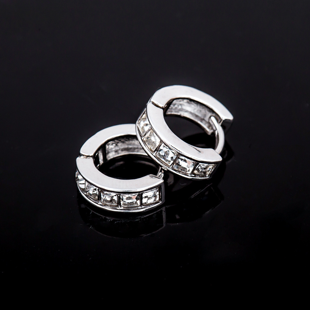 Fashion Jewelry Sier Plated Zircon Studs Clips Ear Accessories Women Full Dia Round Hoop Earrings