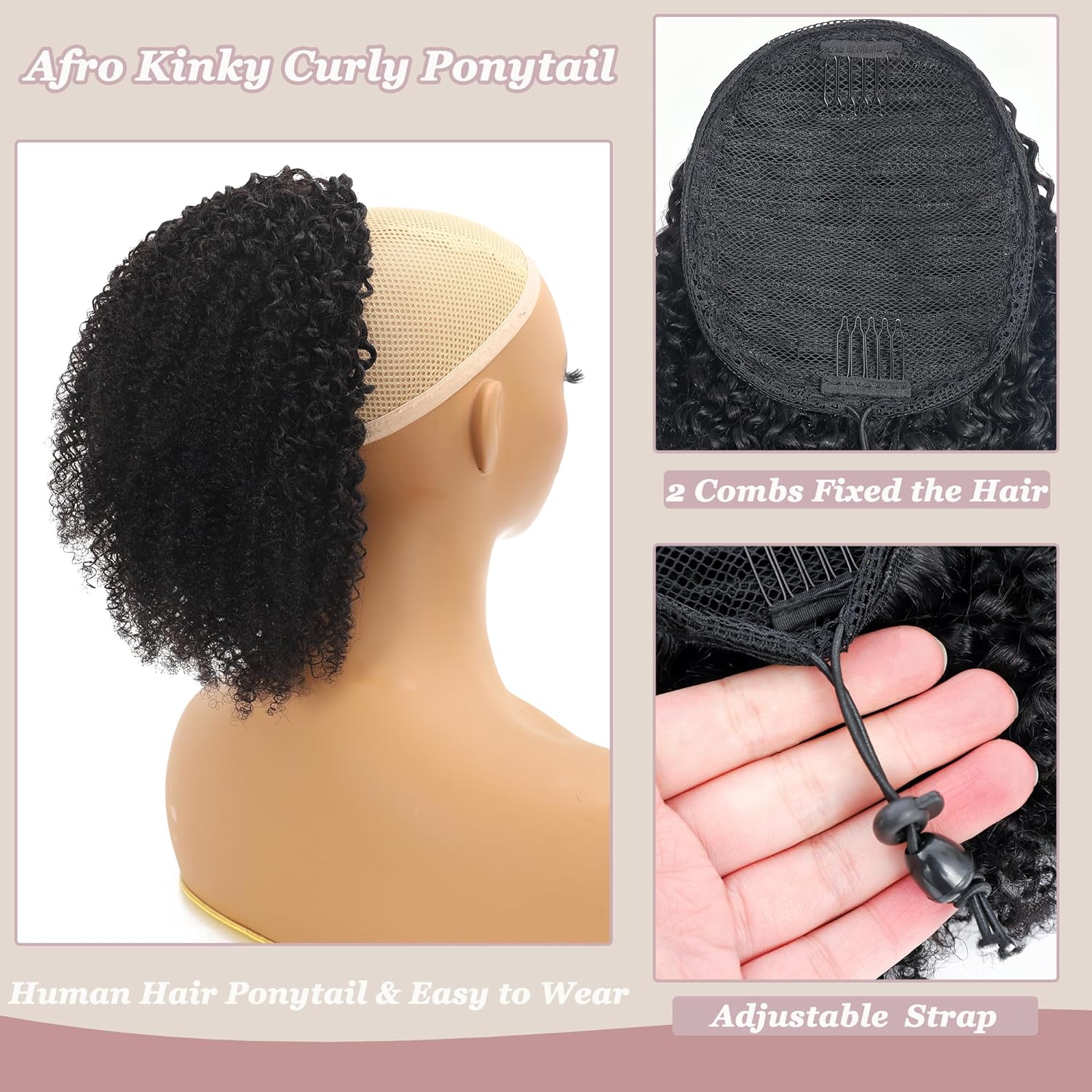 Black women 150% density African fluffy drawstring ponytail 10A location Real Textured African Curled Ponytails by Designers Durable&Long Lasting