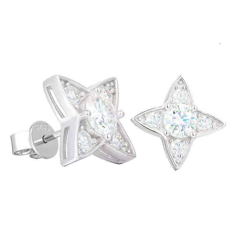 S925 Silver Moissanite Earrings Elegant High End Four Pointed Star Design Trendy Rose Gold Commuters Niche Stock