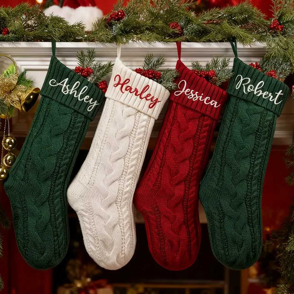 Custom Christmas Stocking Xmas Knitted Stockings with Name Holiday Decor Gift Christmas Family Gifts Santa Sack Kid Present Bag C251024