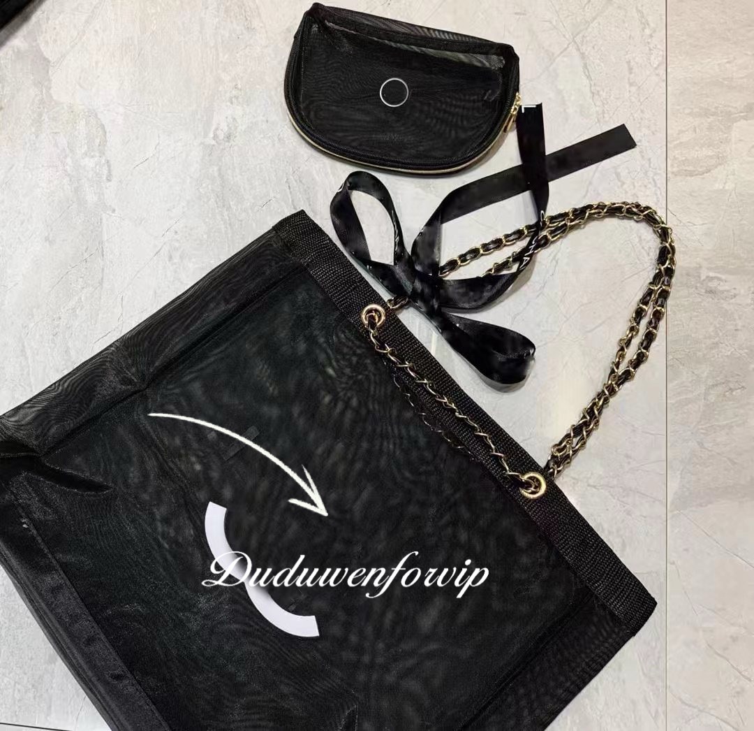 storage bag classical C gift set of two bag letter 2C classic Orgainize lady mesh printed tote with ribbion tie fashion Travel case