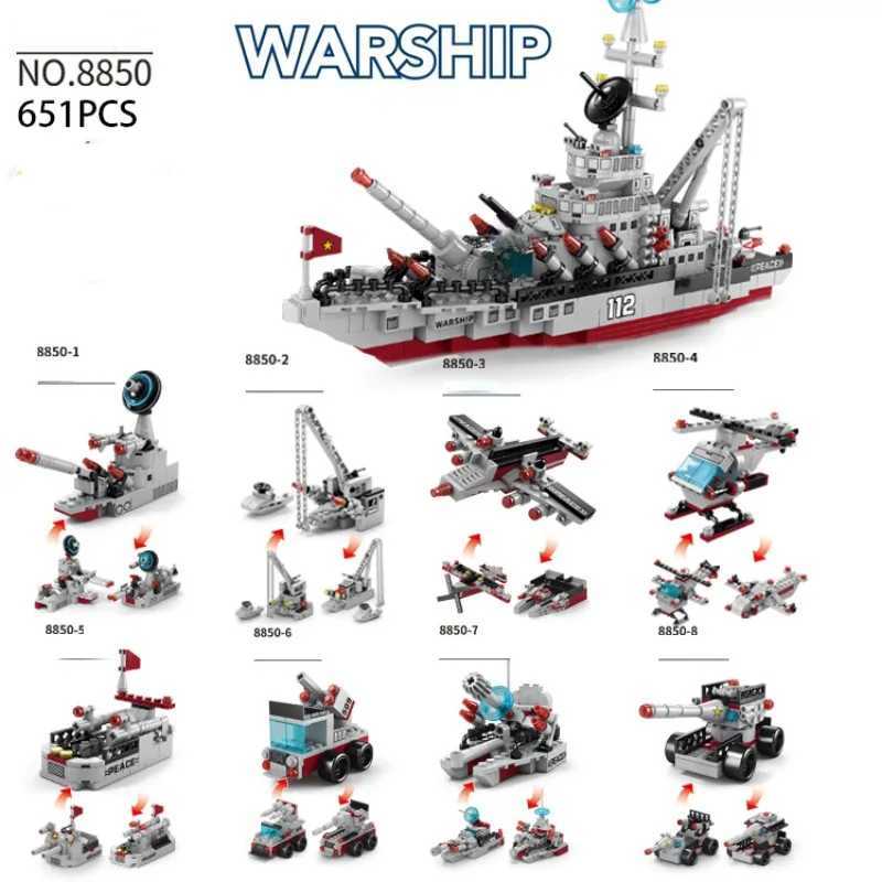1000Pcs Navy War Chariot Ship Army Boat Plane Model Warships Building Blocks City Children Toys for Boy C251023