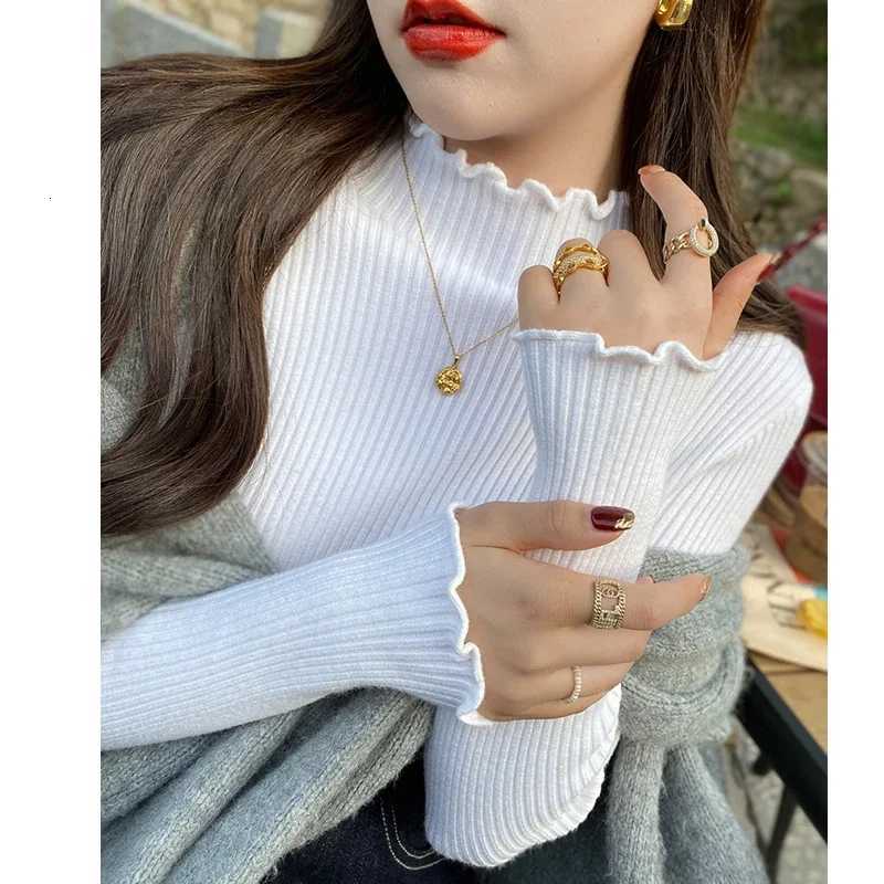 Pullover Long Sleeved Sweater Autumn Winter Slim Casual Solid Tops Elegant Women Knitted Primershirt Fashion Ruffled KnittedT251025
