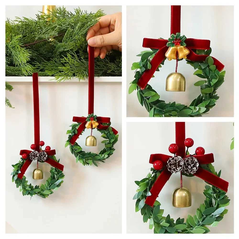 Bell Wreath Christmas Tree Pendant Green Leaves Red Fruit Pine Cones Bow Wreath Window Display Door Hanging Ornaments C251024