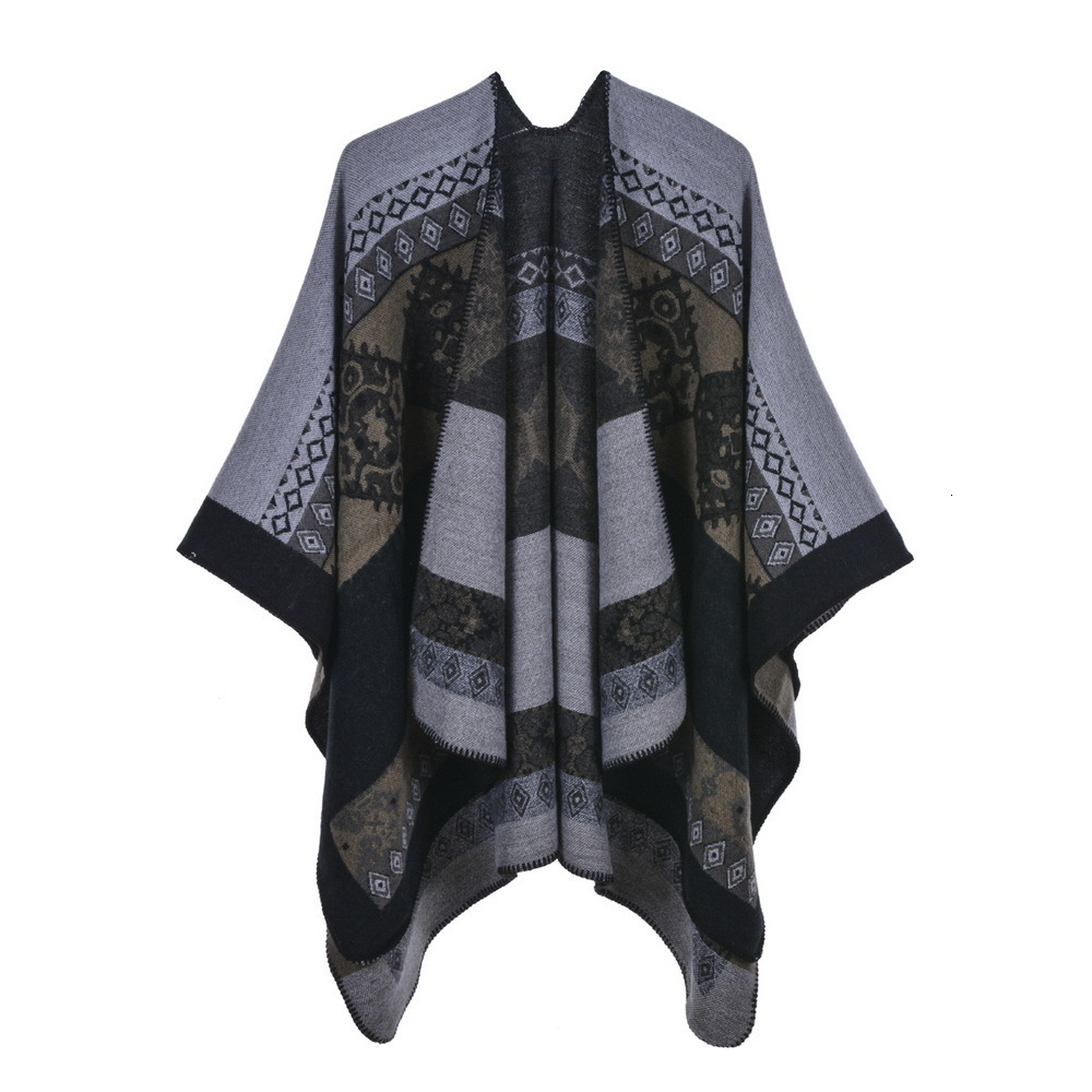 Womens Cape Shawl Autumn Winter Split Warm Imitation Cashmere Scarf Cape