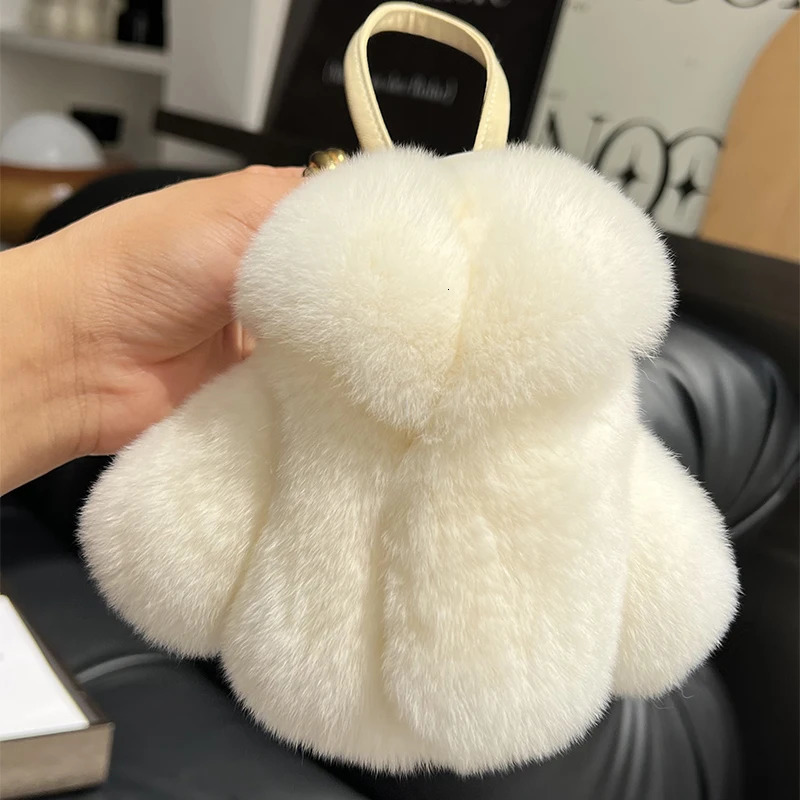 Rex Rabbit Fur Keychain Small Clothes Modeling Keychain Fur Pendant Key Chain Keychain Fluffy Keyring Gift For Women Bag Charms 251023