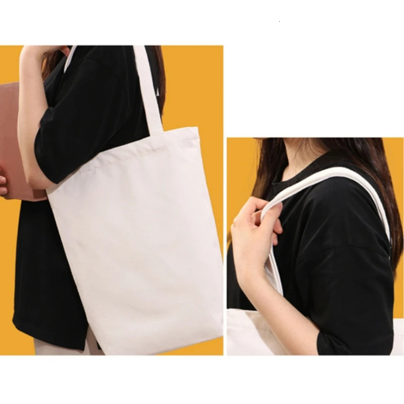 Large Capacity Canvas Shoulder Handbag Folding EcoFriendly Cotton Tote Bags Reusable DIY Bag Grocery Beige Black 251018