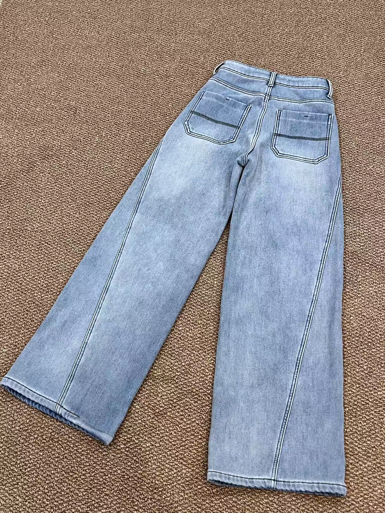 Women's Fleece-Lined Wide-Leg Jeans - Casual Loose Fit, Warm Comfortable, Trendy Denim Pants for Autumn & Winter Daily Wear 18513 Z260313