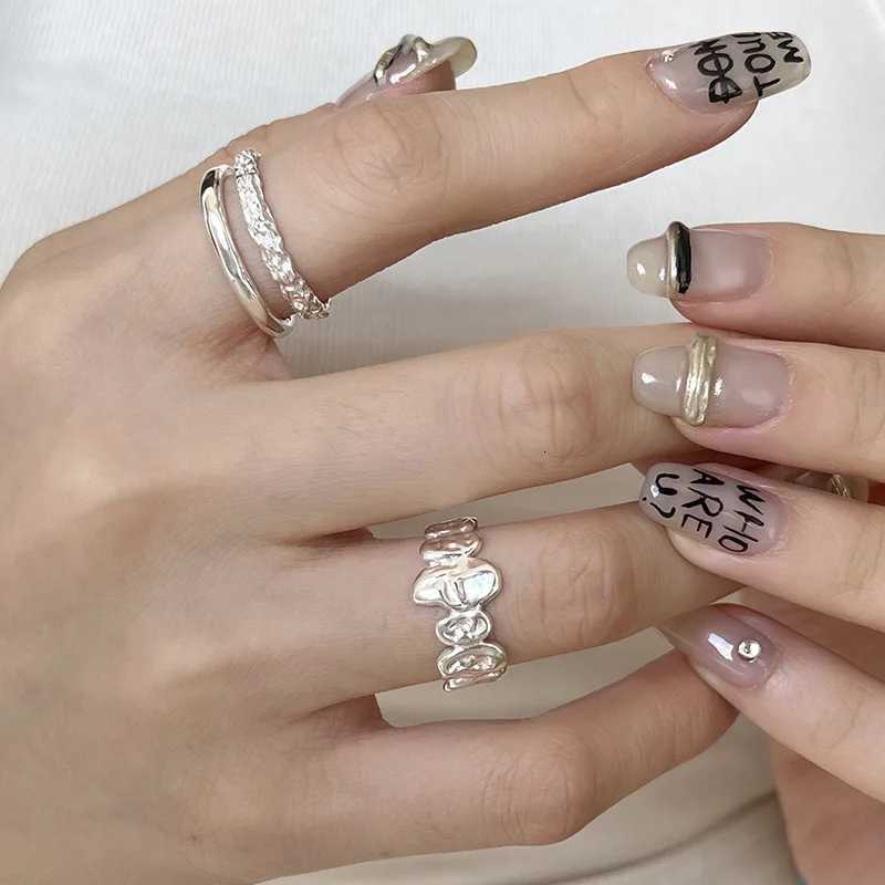925 Sterling Silver Geometric Lrregular Ring For Women Double Layered Inspirational Personalized Hip Hop Open Ring StackableXJ251025