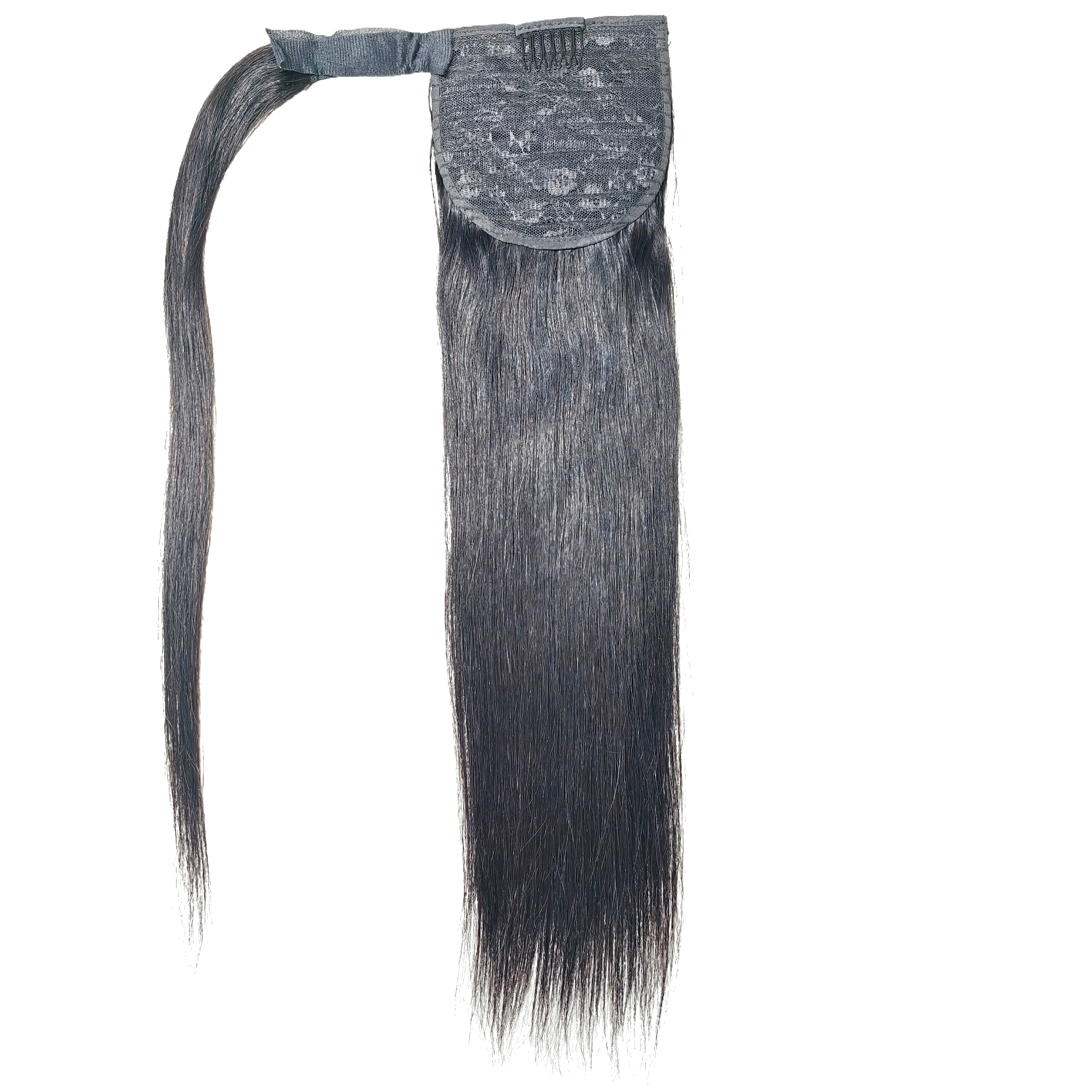 Ponytail Human Hair Natural Black 100% Remy Hair Ponytail Long Straight Wrap Around Ponytail Clip in Hair One Piece Hairpiece for Women