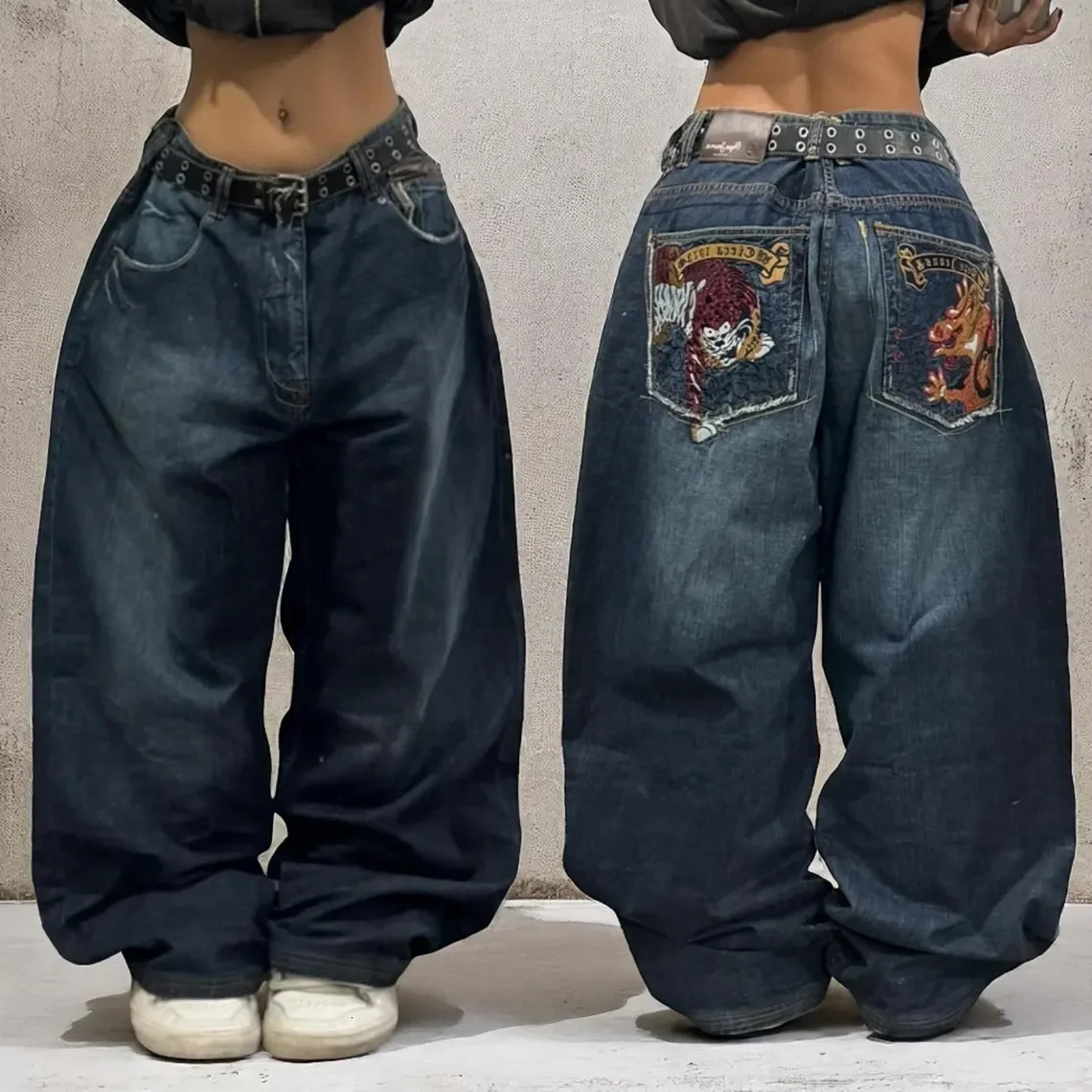 American Trend Retro Hiphop Embroidery Pattern Baggy Jeans For Men And Women Y2K Harajuku Gothic Wide Pants Streetwear 251023