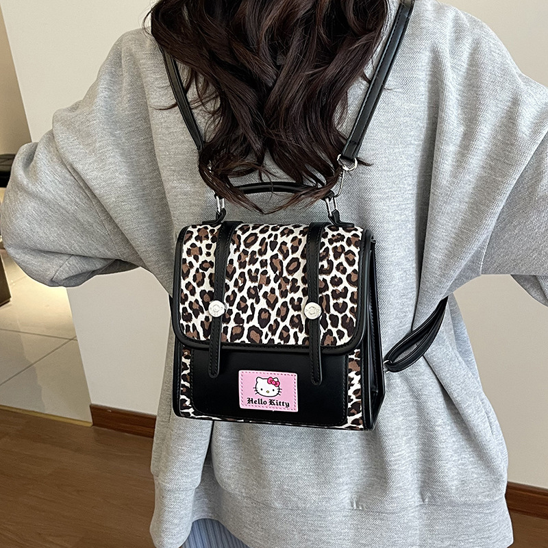 American Retro Leopard Print Backpack for Women Autumn and Winter New Fashion Versatile Niche Girly College Style Small Backpack