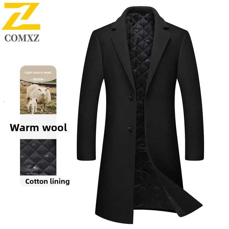COMXZ Mens Wool Overcoat Winter Luxury Outdoor Office Thickened Coat Casual Daily Wear Windproof Fashionable Trench OuterwearT251025
