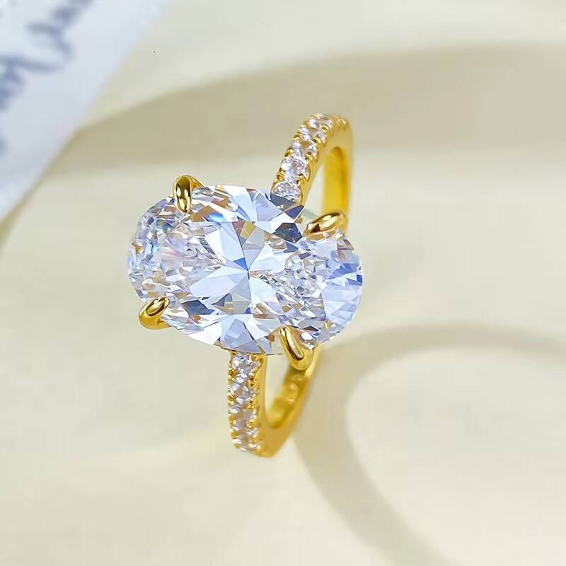High Quality Womens Moissanite Wedding Rings 2ct Oval Cut Yellow Gold 18k 14k 10k Anniversary Jewelry Gifts for Weddings